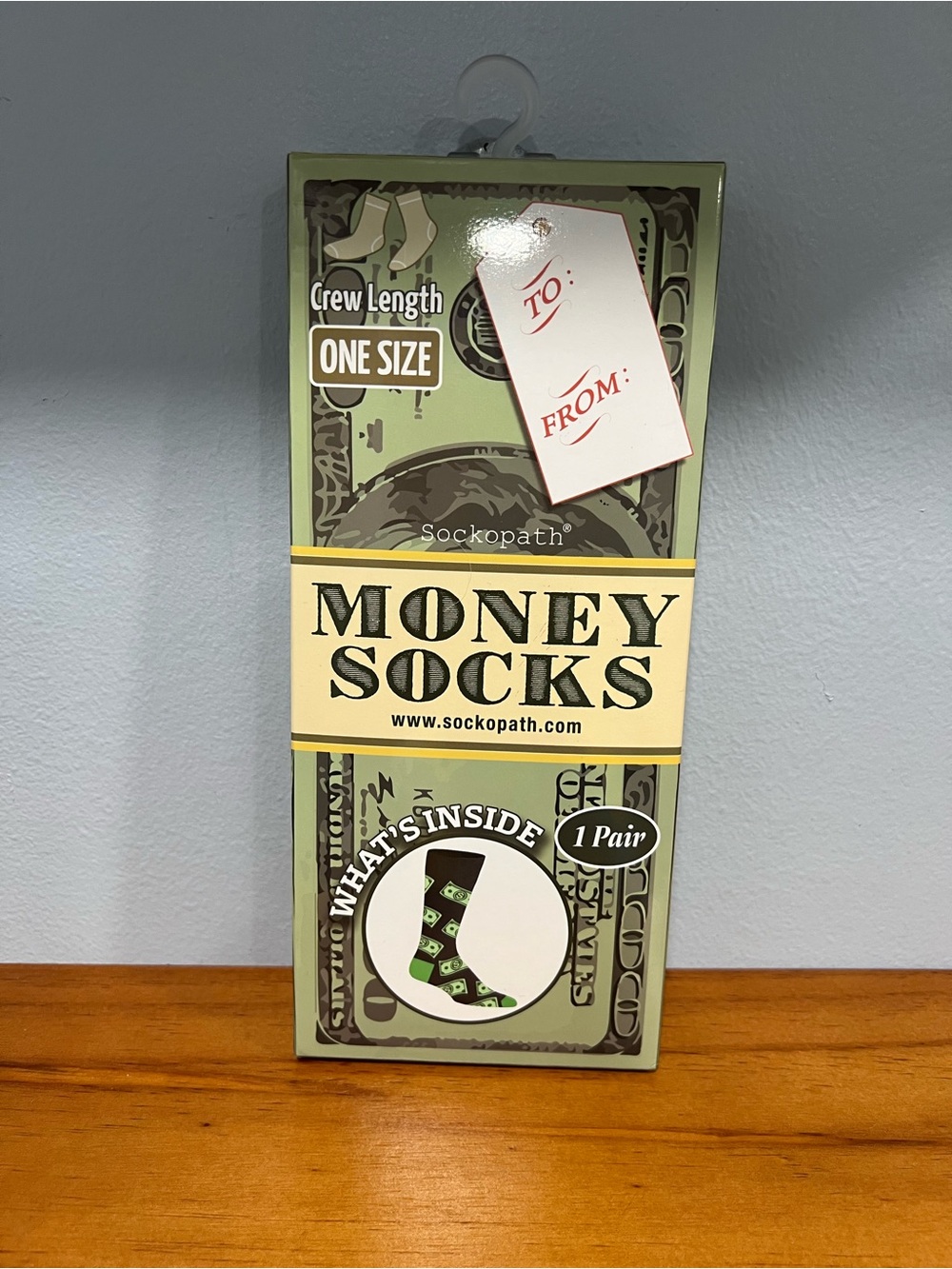 SOCKOPATH Money Socks NIB 1 Crew Pair In Gift Box One Size Men 8-12 Women's 9-14